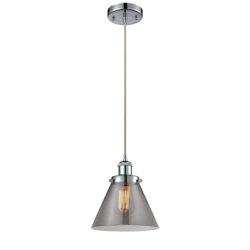 Innovations Lighting Large Cone 8" Wide Mini Pendant - Cord Hung - Polished Chrome / Plated Smoke