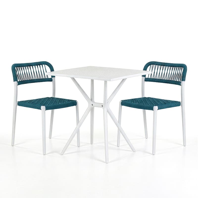 Belen Basma Blue White Outdoor Dining 2 Seats Set