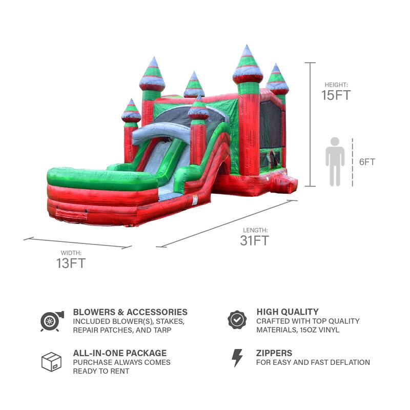 JumpOrange Midnight Commercial Grade Inflatable Bounce House & Water Slide for Kids (with Pool and Blower)