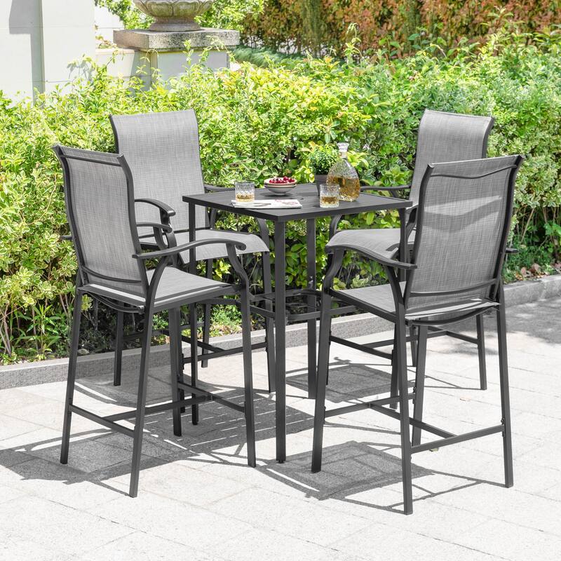 Outdoor 2-Piece Textilene Bar Stools with High Backrest, Gray