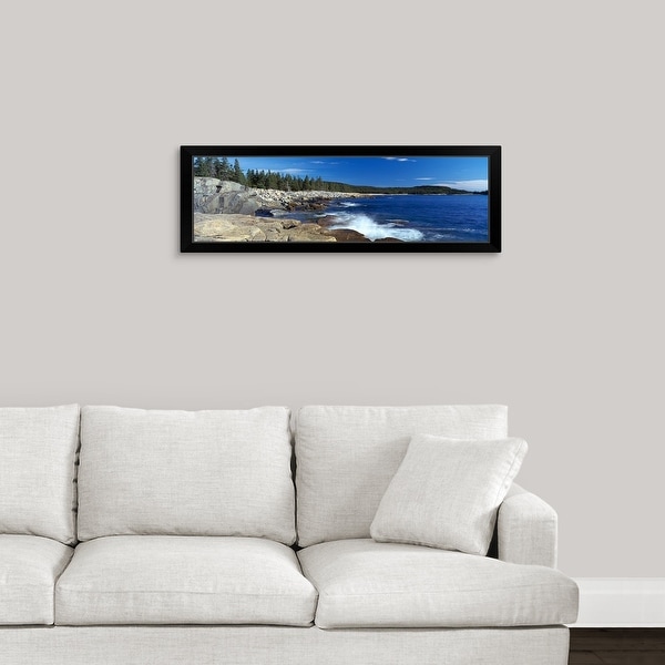 "Waves breaking on rocks at the coast, Acadia National Park, Schoodic Peninsula, Maine," Black Framed Print