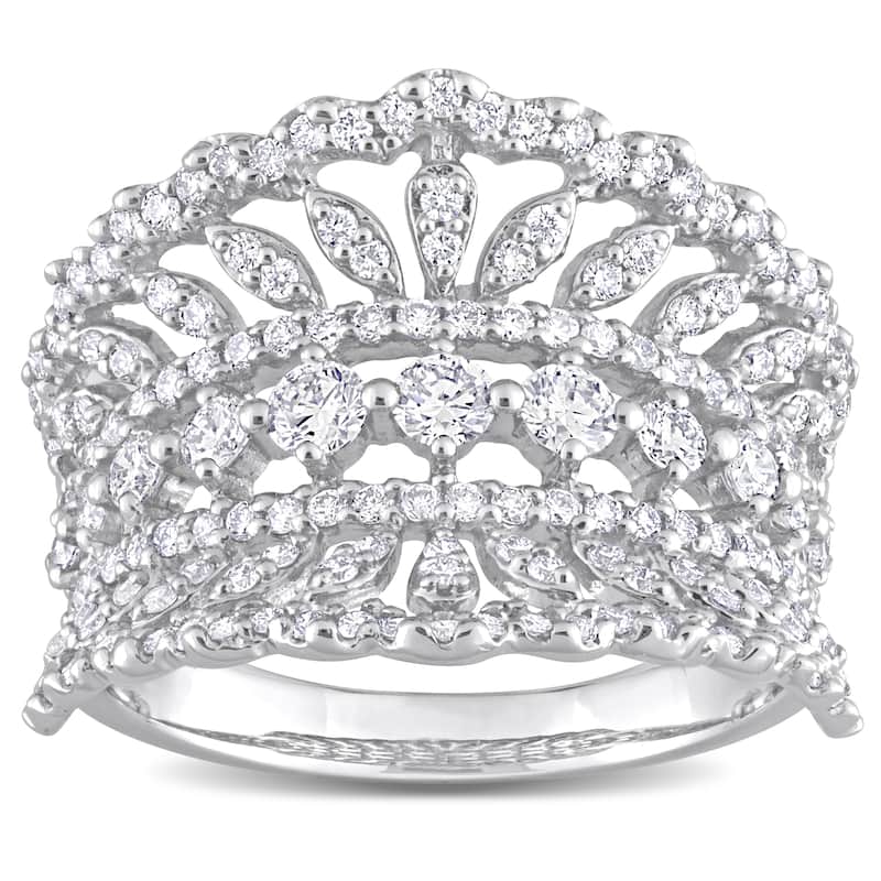 1 1/5ct TW Lab-Grown Diamond Crown Wide Ring in 14k White Gold