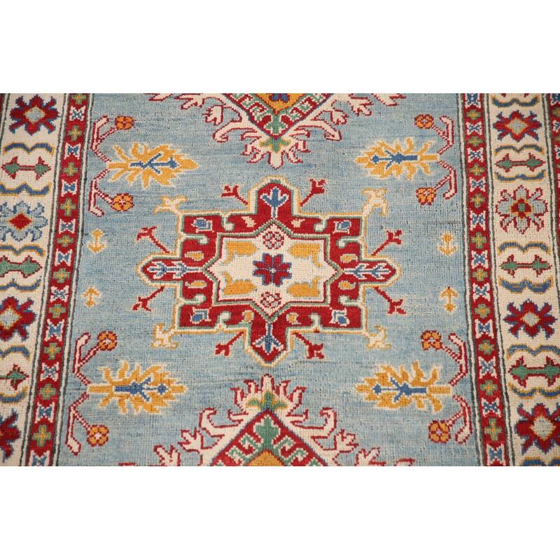 Light Blue Geometric Kazak Oriental Accent Rug Handmade Wool Carpet - 3'3"x 5'1"