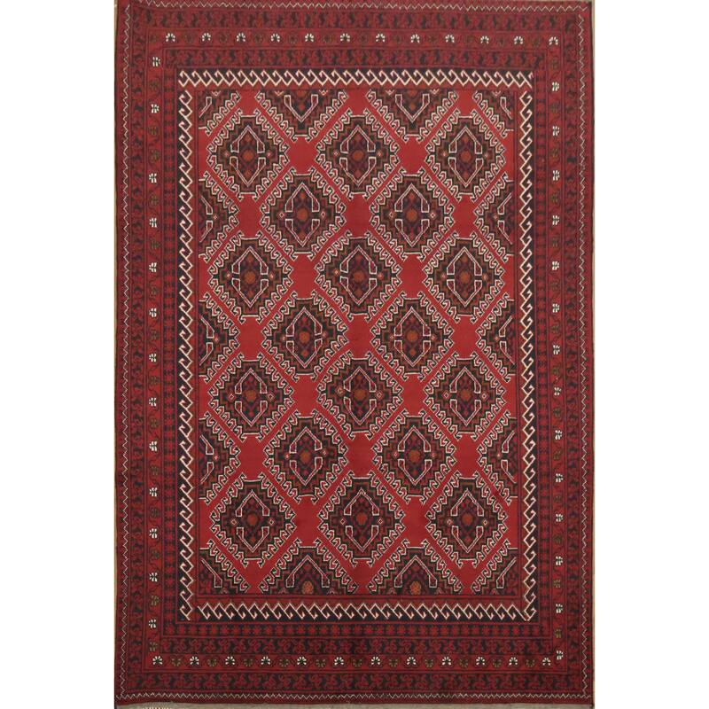 Hand Knotted Oriental 100% Wool Carpet Traditional Geometric Red Balouch Area Rug - 9' 7'' X 6' 6''