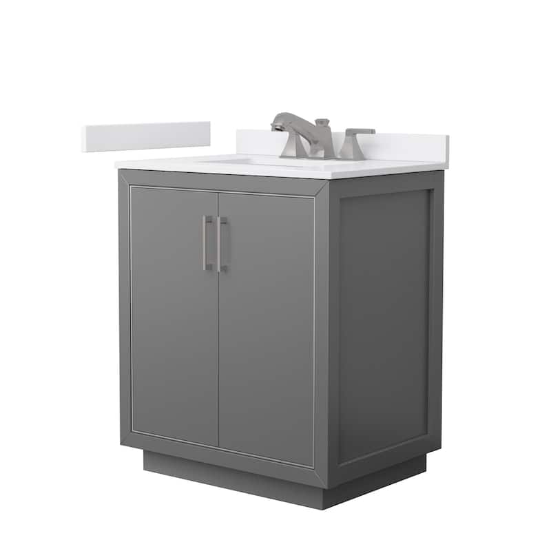 Wyndham Collection WCF1111-30S-VCA-US3MXX Icon 30" Free Standing - Dark Gray / White Cultured Marble Top / Brushed