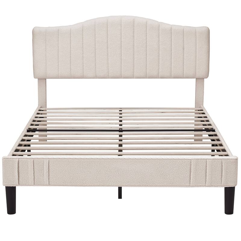 VECELO Upholstered Bed Frames, Platform Beds with Height Adjustable Teddy Fabric Headboard, 7.9'' Under Bed Space