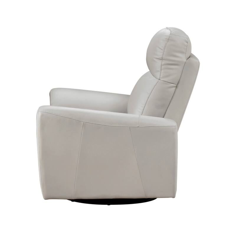 Jessica 39 Inch Swivel Glider Chair, Gray, Top Grain Leather, Solid Wood