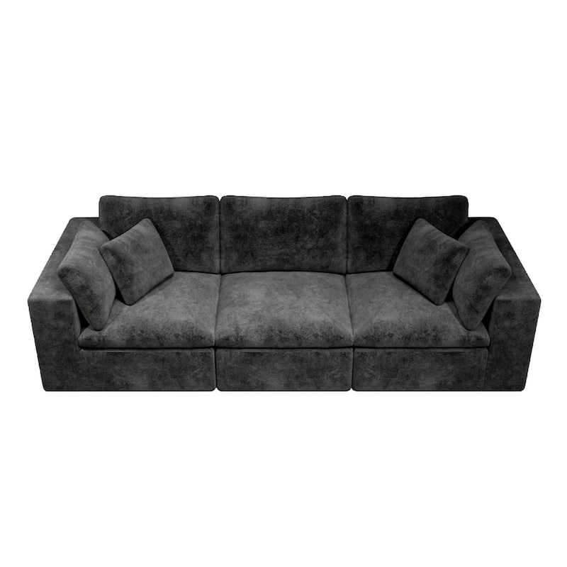 Roomfitters 108.3" Modular Sectional Sofa, 3-Piece Compressed Cloud Couch, No Assembly Required, Plush Corduroy, Grey