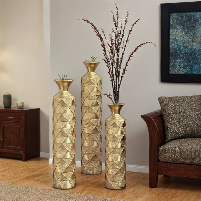 Metal Decorative Vase High Distress Metal Center Vase,Set of 3