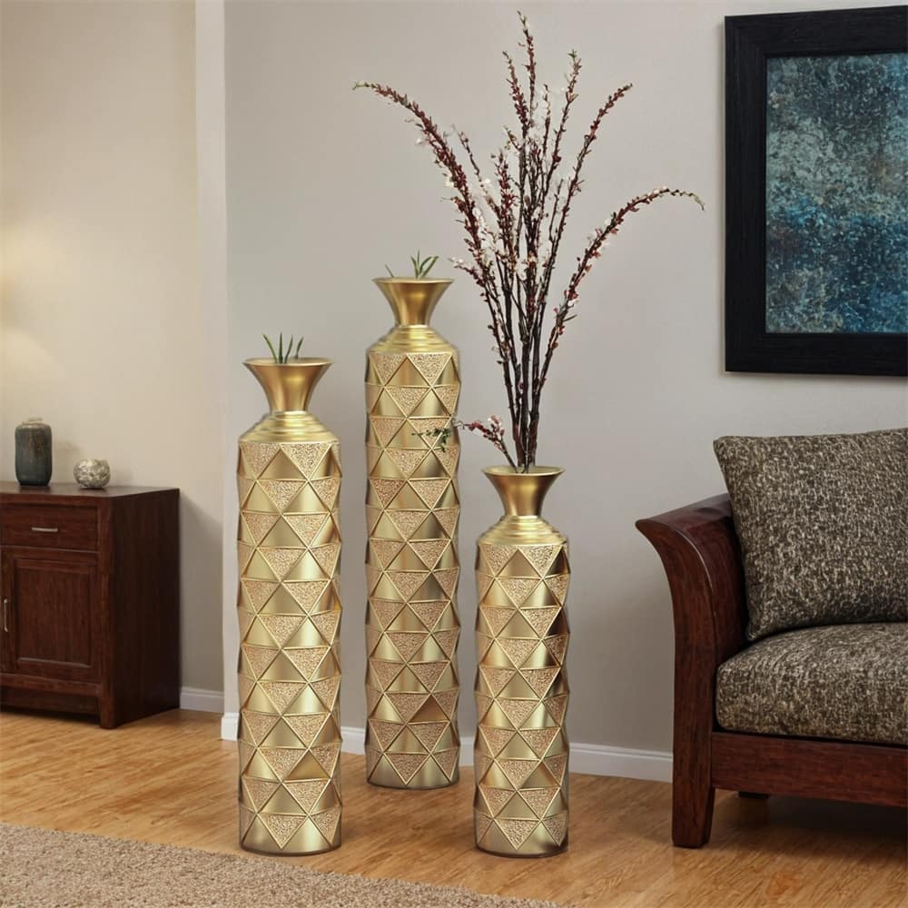 Metal Decorative Vase High Distress Metal Center Vase,Set of 3