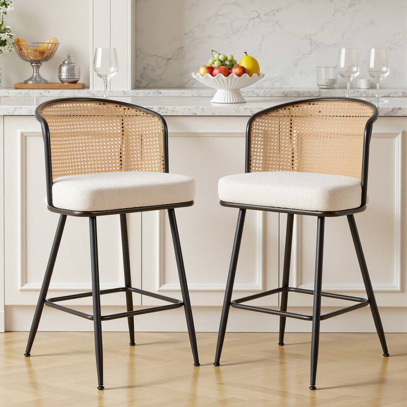 26"/29" Rattan Upholstered Bar Stool /Counter Stools Set of 2/3/4 - Set of 2 - Fabric-White - Counter Height
