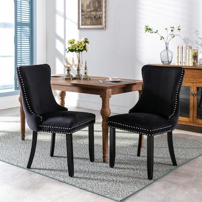 Modern Dining Chair Black Set of 2 Black Wood Legs Living Room Kitchen