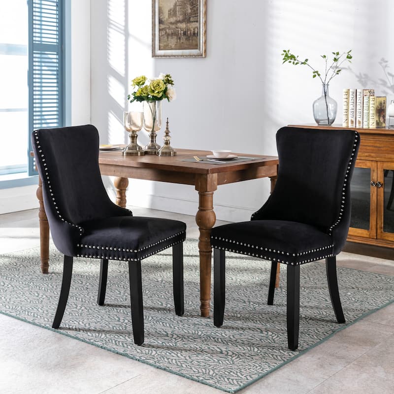 Velvet Upholstered Dining Chair with Wing Back Modern Kitchen Chair with Nailhead Trim Wood Frame Side Chair, Set of 2