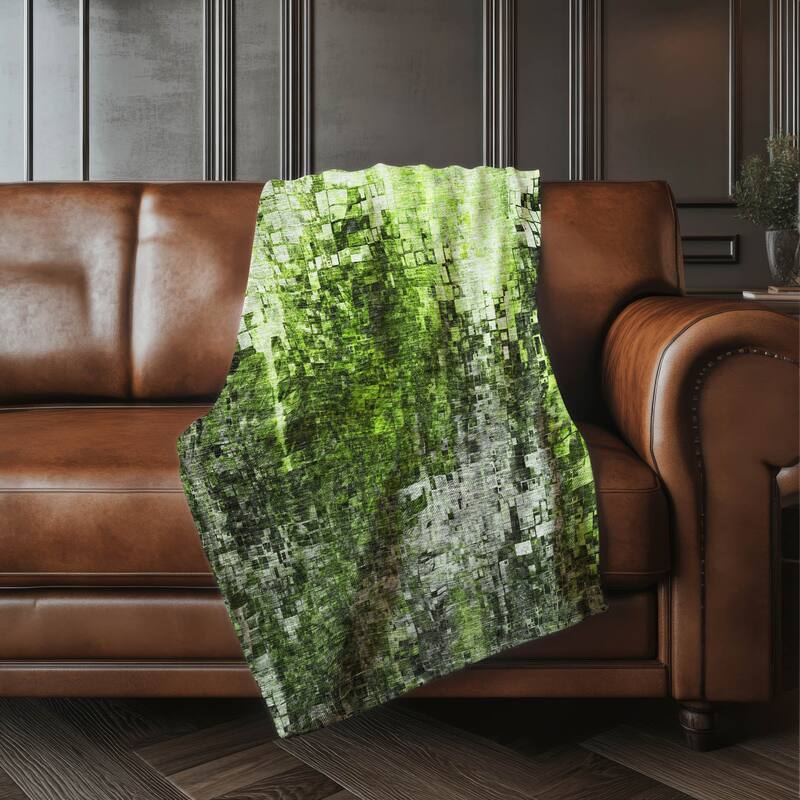 Premium Machine Washable Modern Mosaic Sherpa Throw Blanket - Green - 4'2" x 5'10"