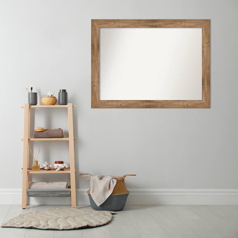 Non-Beveled Wood Bathroom Wall Mirror - Owl Brown Frame