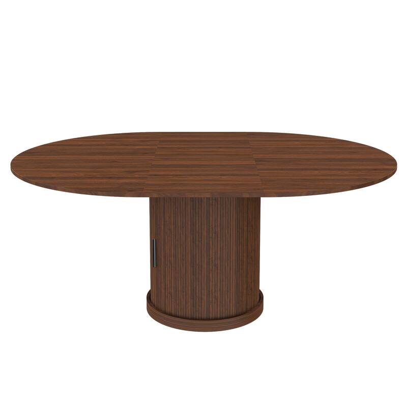 Roomfitters 59 Inch Extendable Oval Dining Table with Storage Pedestal, Expandable Kitchen Table for 4-6, Walnut Brown Finish