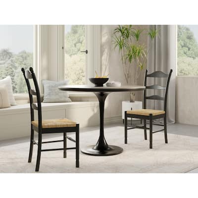 Wooden Round Dining Table - 40" - Fog Gray and Black