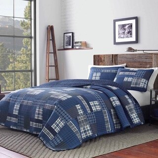100-Percent Cotton Reversible 2/3 Piece Blue Patchwork Quilt Set - Bed ...