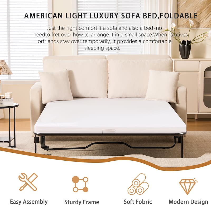 Sleeper Sofa Bed, Pull Out Couch with Mattress, 81.5" 2 Seater Upholstery Sectional Couches, Modern Linen Convertible Sofa