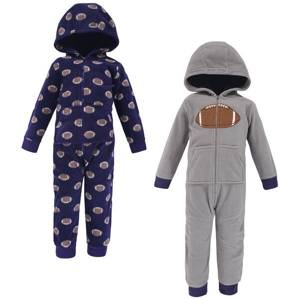 slide 1 of 1, Hudson Baby Toddler Boy Fleece Jumpsuits, Coveralls, and Playsuits 2pk, Football 2T - Blue/Grey