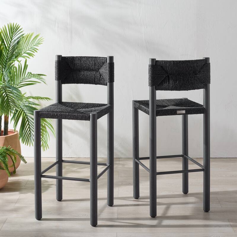 SAFAVIEH Couture Outdoor Patio Furniture Romona 30-inch Barstool, Fully Assembled (Set of 2) - 18"W x 20"D x 43"H