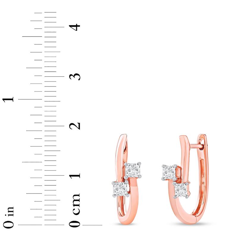 1/3ct TDW Diamond Two Stone Hoop Earrings in 10k Rose Gold for Women - Rose gold