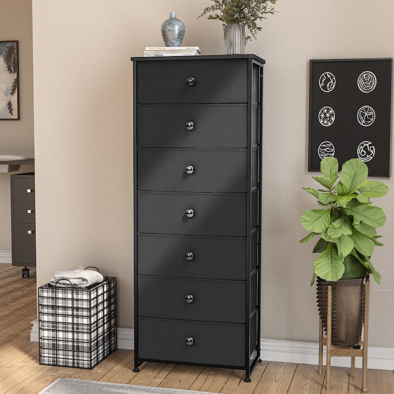 7 Drawers Chest Furniture Storage Tower Organizer Unit for Bedroom - Black
