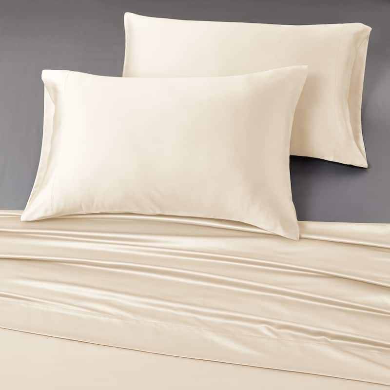Modern Threads 6-Piece Satin Sheet Set with Deep Pocket Fitted Sheet, 4 Pillowcases, and Organizer