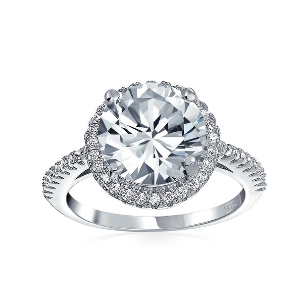 3CT Round Brilliant Solitaire AAA CZ Cubic Zirconia Halo Statement Engagement Ring Thin Pave Band 925 Sterling Silver. Opens flyout.