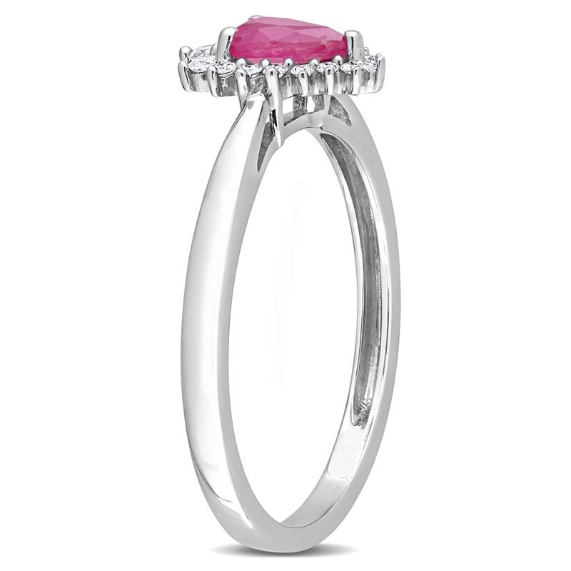 Miadora Pear-cut Ruby and 1/8ct TDW Diamond Graduated Halo Teardrop Ring in 14k White Gold
