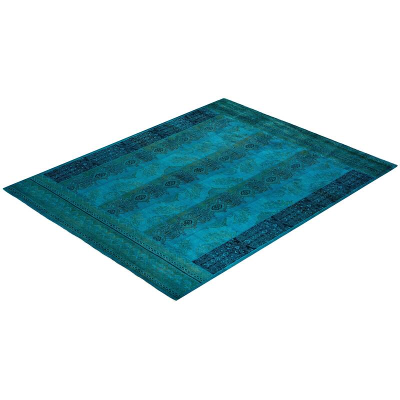 Overton Hand Knotted Wool Vintage Inspired Modern Contemporary Overdyed Blue Area Rug - 8' 0" x 10' 3"