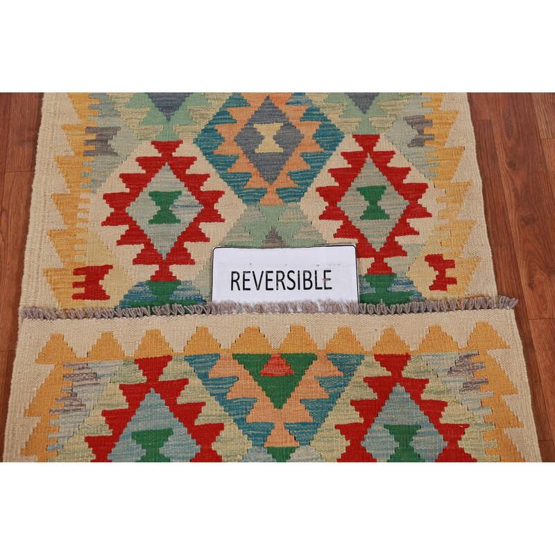 Kilim Oriental Runner Rug Hand-Woven Hallway Multi Wool Carpet - 2'8" x 12'9"