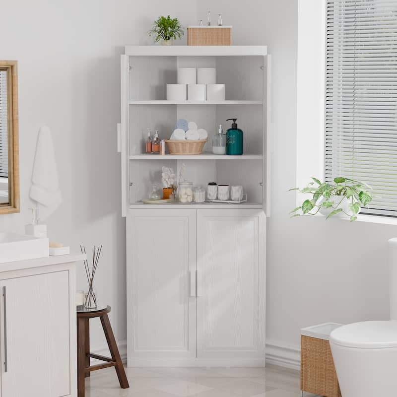 72" Corner Cabinet Free-Standing Corner Storage Organizer Sideboard - White