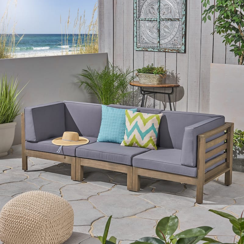 Oana Acacia Wood 3-seat Sectional Sofa with Cushions by Christopher Knight Home