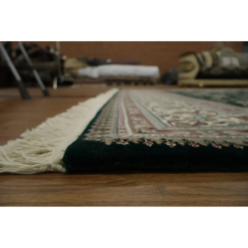Hand Knotted Oriental 100% Wool Carpet Traditional Traditional Green Kashan Area Rug - 13' 7'' X 9' 8''
