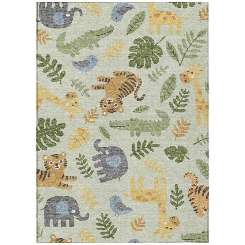 Machine Washable Indoor/ Outdoor Whimsy Safari Animals Chantille Rug
