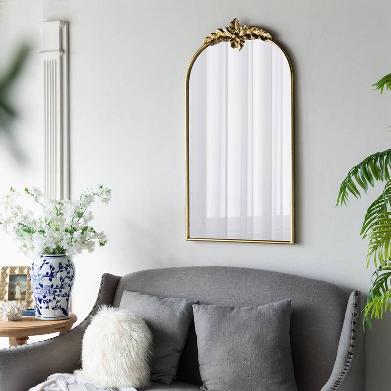 24" x 42" Arched Wall Mirror with Gold Metal Frame