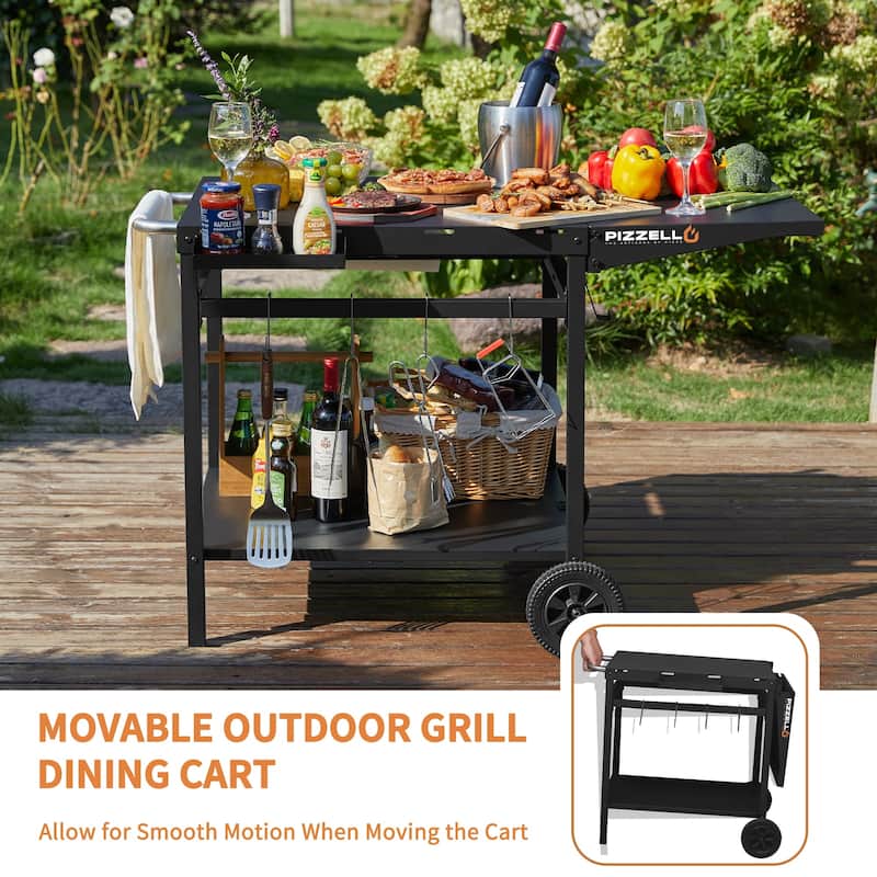 43.5" W x 26" D Portable Outdoor Grill Table, Pizza Oven Table with Foldable Side Panel, Movable Prep Cart