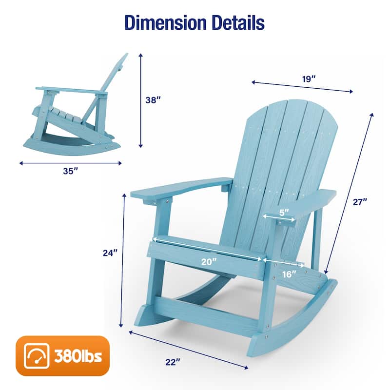 WINSOON HIPS All Weather Outdoor Indoor Oversized Rocking Chair,Adirondack Rocking Chair Set of 4
