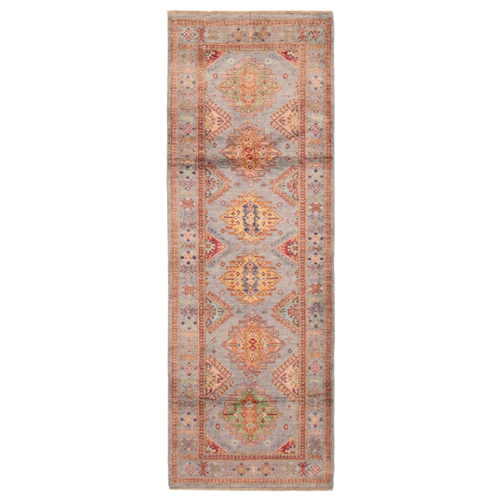 ECARPETGALLERY Hand-knotted Modern Ersari Light Grey Wool Rug - 2'9 x 8'0