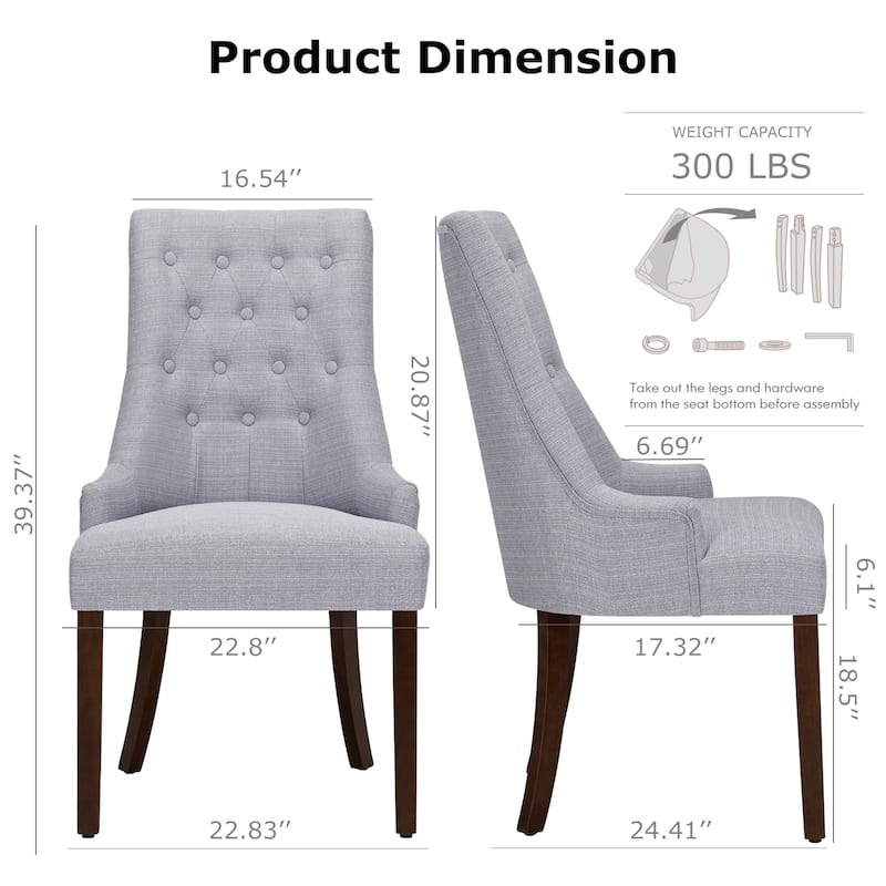Ora Maison Set of 2 Wingback Dining Chairs - Tufted Linen-Like Fabric Upholstery, Elegant French Country Style for Dining Room