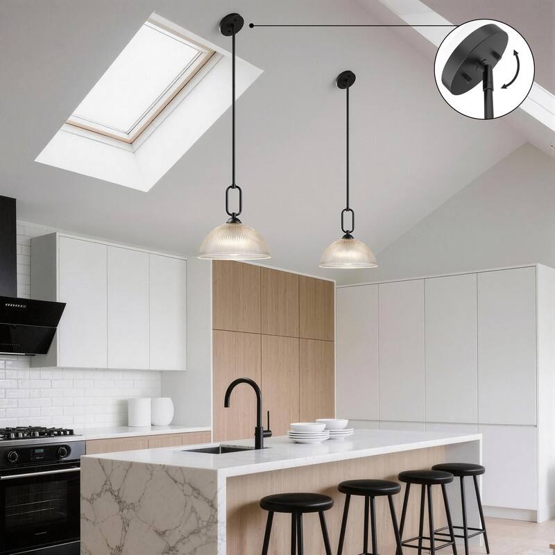 KAWOTI Modern Pendant Light with Ribbed Dome Shade - W11.75"x H12" (Max 56.75")