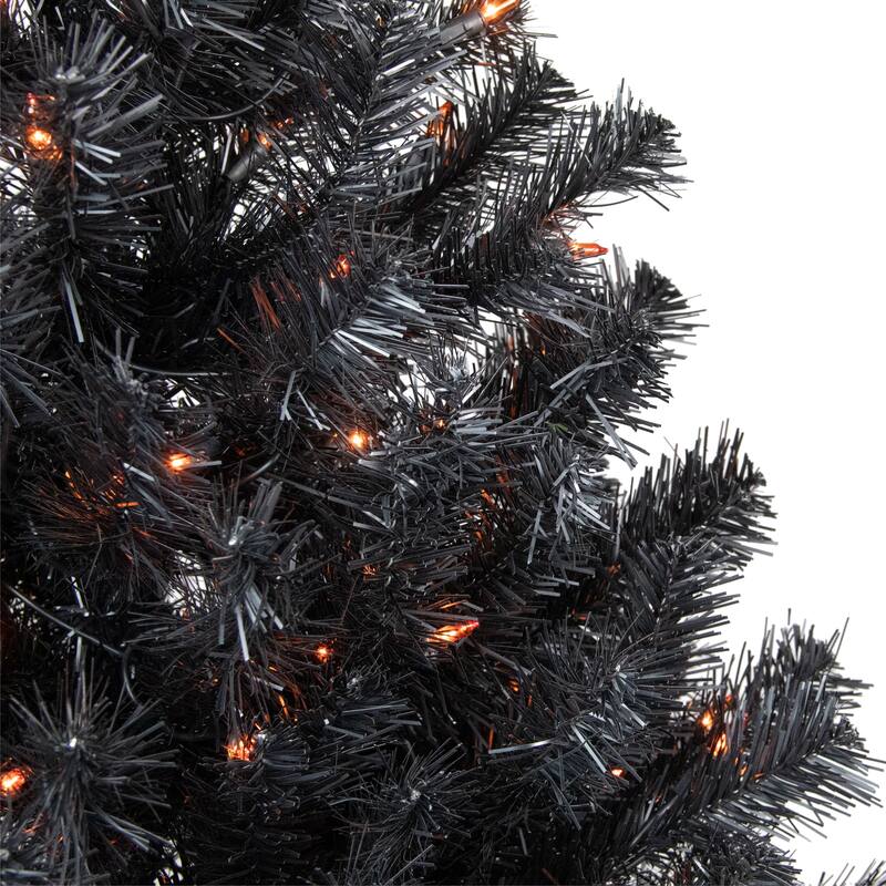 4ft Black Noble Spruce Artificial Halloween Tree, Orange Lights
