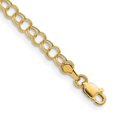 Curata 10k Yellow Gold 4mm Hollow Double Link Charm Bracelet Options: 6" 7" 8"