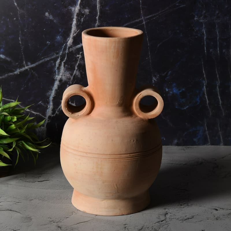 Solid Long Neck Terracotta Vase - 11.5" - Brown