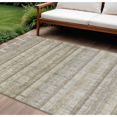 HomeRoots Striped Transitional Rectangle Outdoor Rug