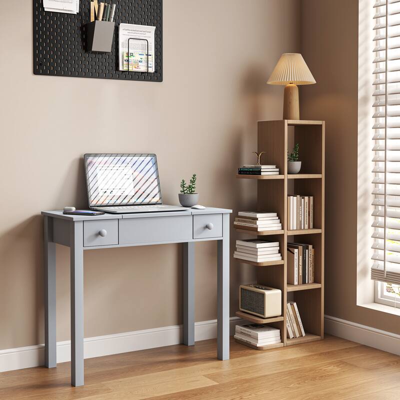 Sleek Vanity Table with LED Lights, Flip-Top Mirror and 2 Drawers, Jewelry Storage for Women Dressing