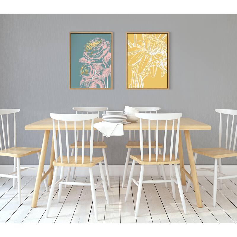 Kate and Laurel Sylvie Floral Teal Framed Canvas by Apricot and Birch