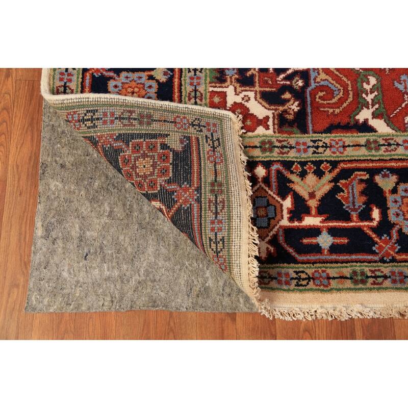 Geometric Ivory Heriz Serapi Indian Area Rug Handmade Wool Carpet - 7'9"x 10'2"