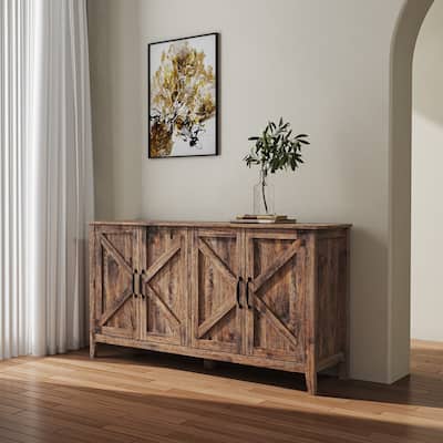 Farmhouse Style 59'' Storage Sideboard Cabinet with 4 Doors and 4 Open Shelves